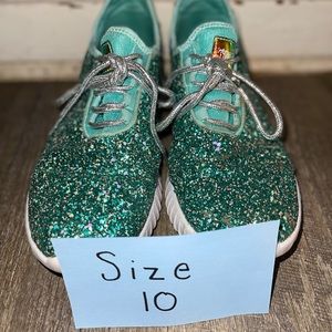 Size 10 Southern Fried Chics Turquoise/Silver Tennis Shoes.